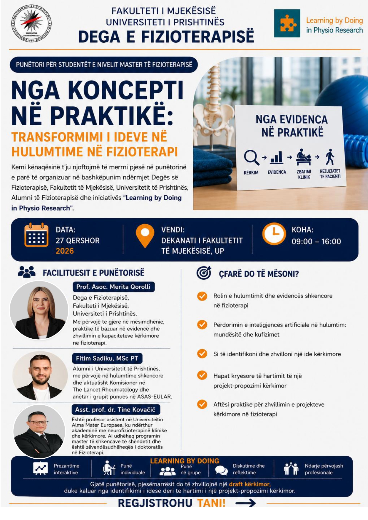 📢 NJOFTIM PËR PUNËTORI - Nga Koncepti në Praktikë: Transformimi i Ideve në Hulumtime në Fizioterapi
